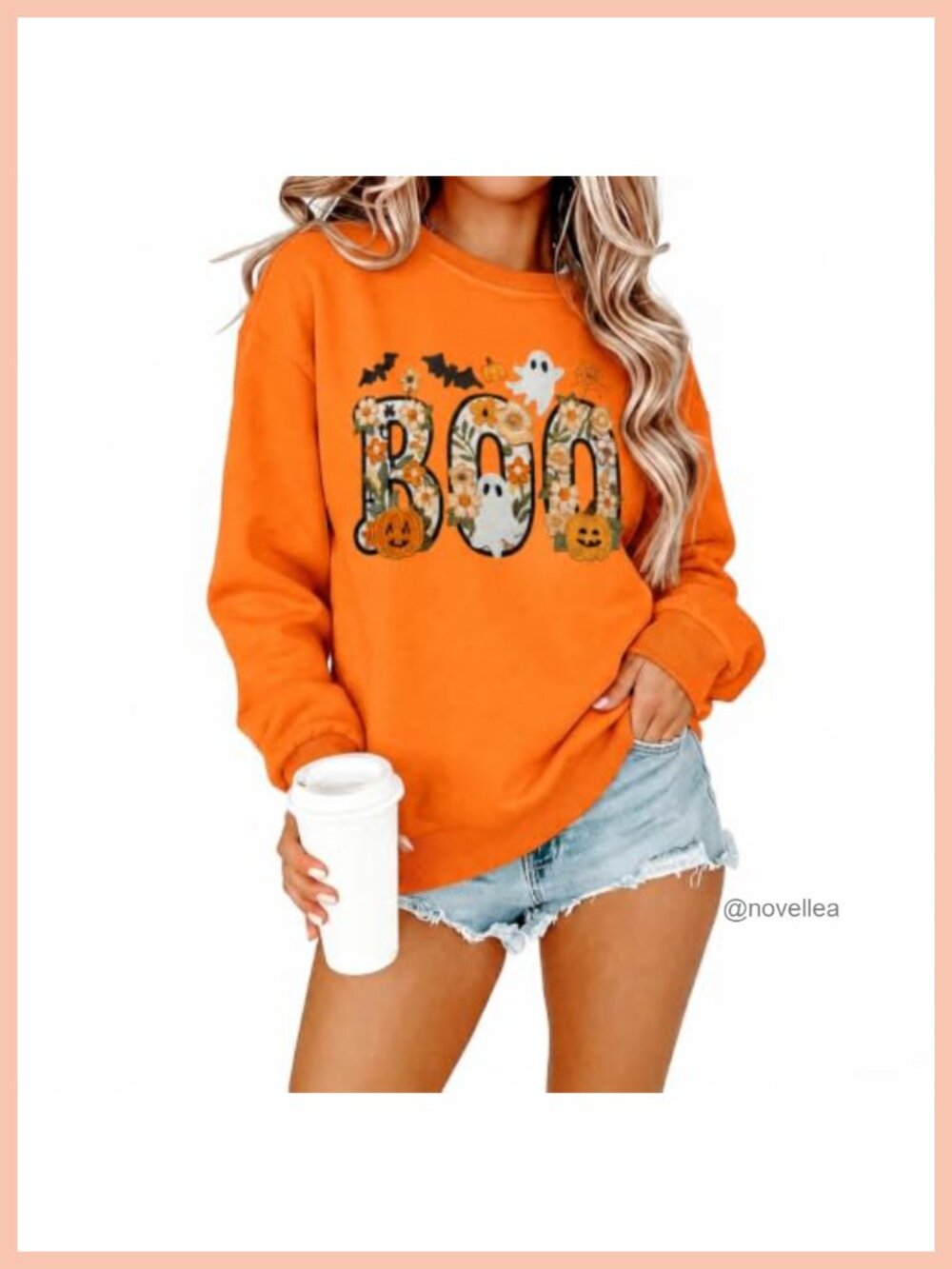 Women's Halloween Boo Sweatshirt Cotton Polyester Blend Crewneck Long Sleeve